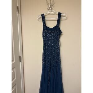 Pisarro Nights Womens Dress Size 4 Navy Blue Beaded Sleeveless Cocktail Gown New